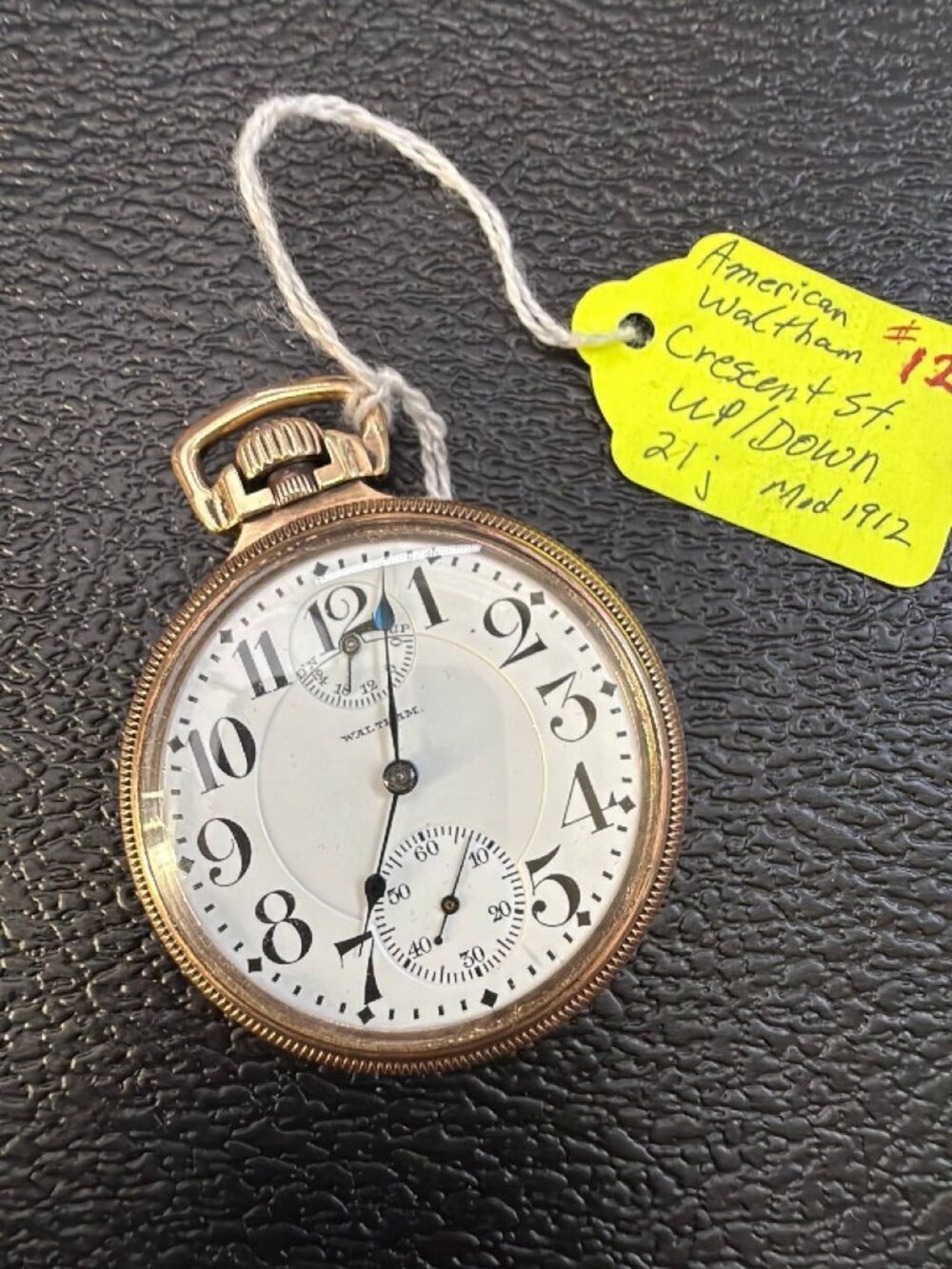 Waltham Crescent St 21J Railroad Grade Pocket Watch 1912 Up Down Wind Indicator